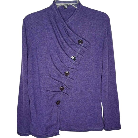 Lafayette 148 Extrafine Wool Pleated Front Buttoned Cardigan - Purple - XL - Picture 2 of 8